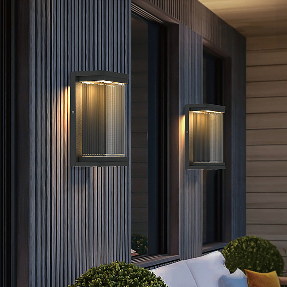 Modern Outdoor Wall Light with Ribbed Glass | Waterproof LED