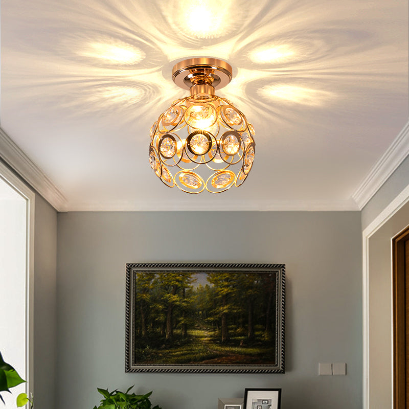Elegant Crystal Flush Ceiling Light – Gold Finish