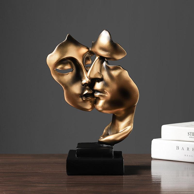 Abstract Gold Face Sculpture – Modern Home Décor Statue