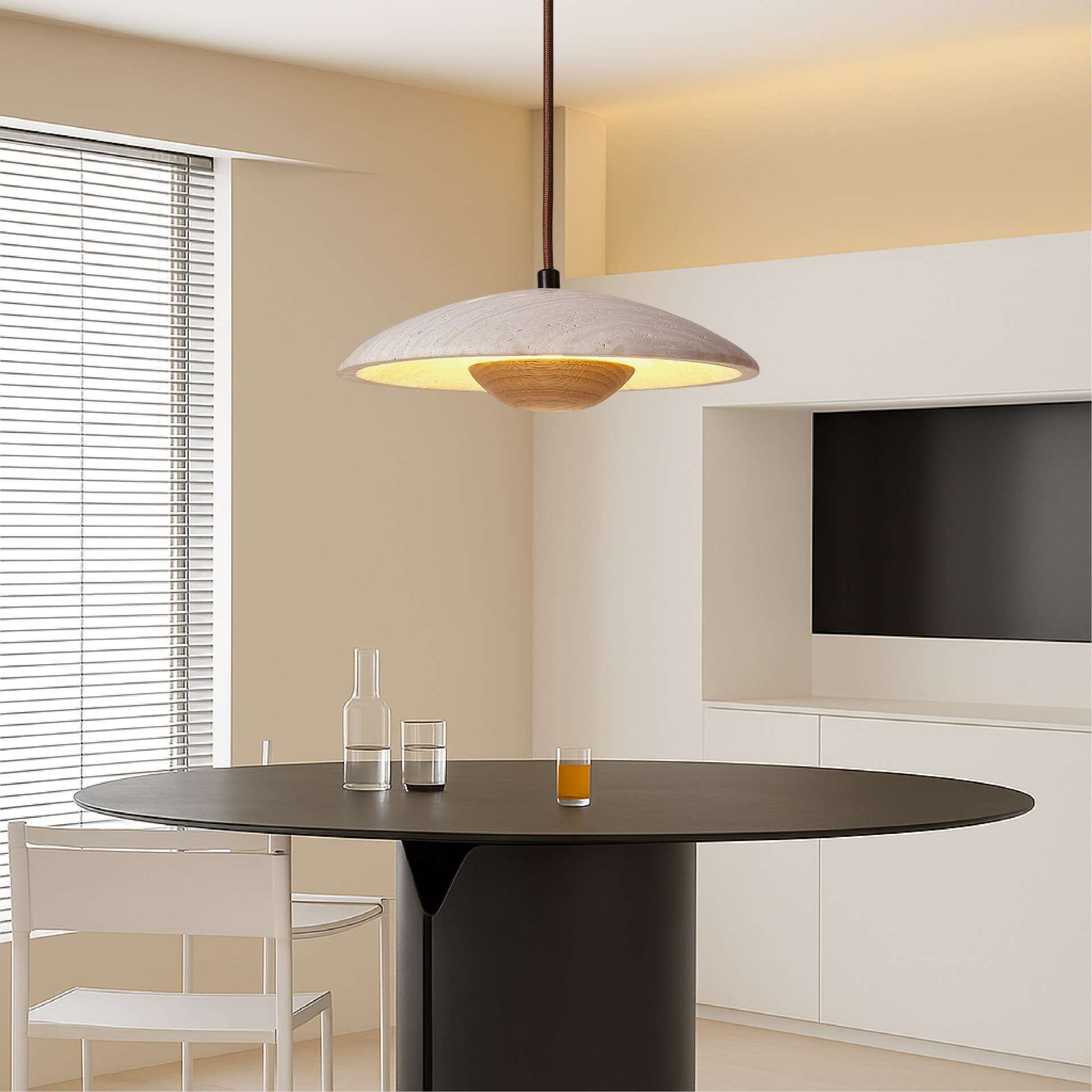 Scandi Pendant Light with Stone Finish – Dining Room Lighting