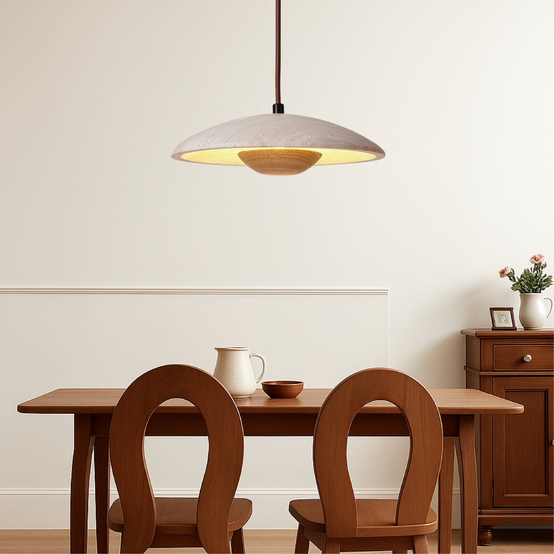 Scandi Pendant Light with Stone Finish – Dining Room Lighting