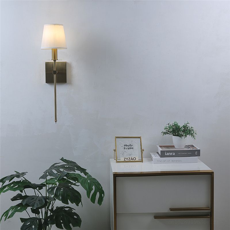 Modern White Wall Sconce with Fabric Shade – Elegant Hardwired Light