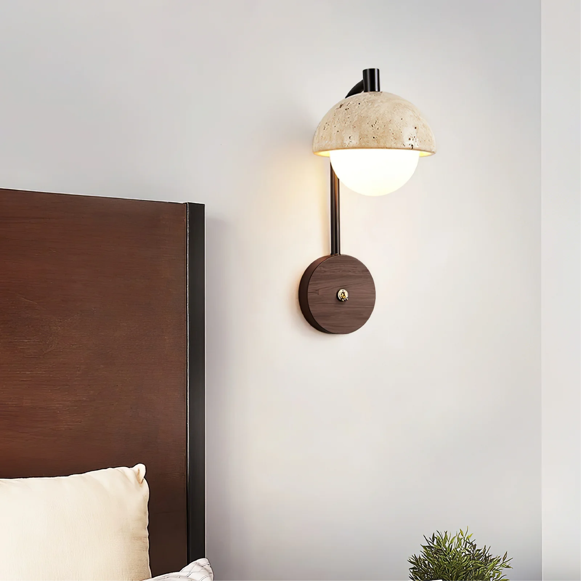 Natural Dome Wall Light with Stone Finish – Modern Rustic Elegance