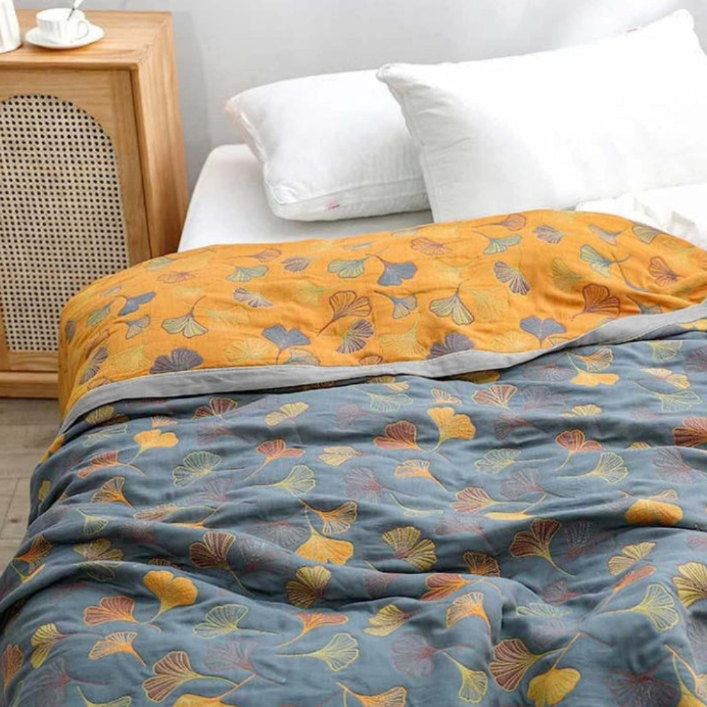 Bedroom Elegant Ginkgo Leaf Throw Blanket | Reversible Design