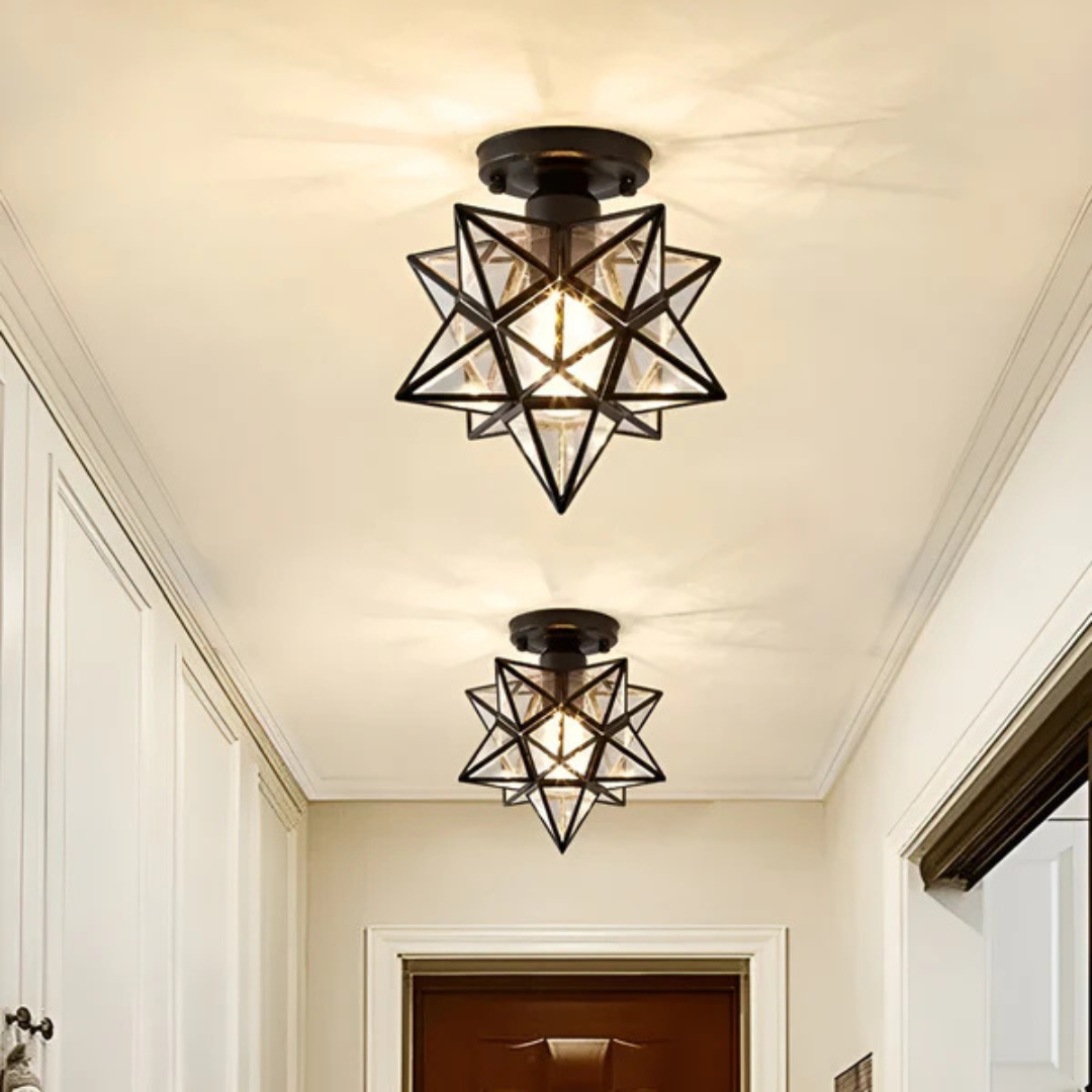 Moravian Star Flush Mount Ceiling Light – Glass & Iron Design