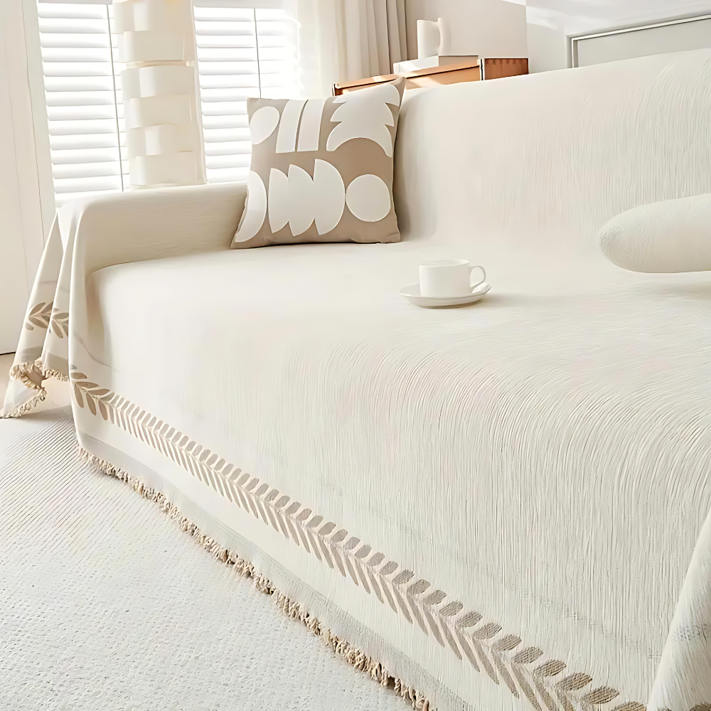 Living Room Rustic Sofa Cover | Versatile Throw with Tassel Detail