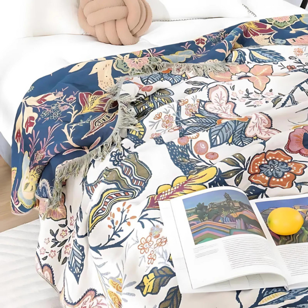 Living Room Rustic Floral Throw Blanket | Reversible Design