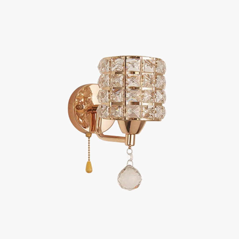 Crystal Wall Sconce with Pull Chain – Elegant Bedroom Wall Light