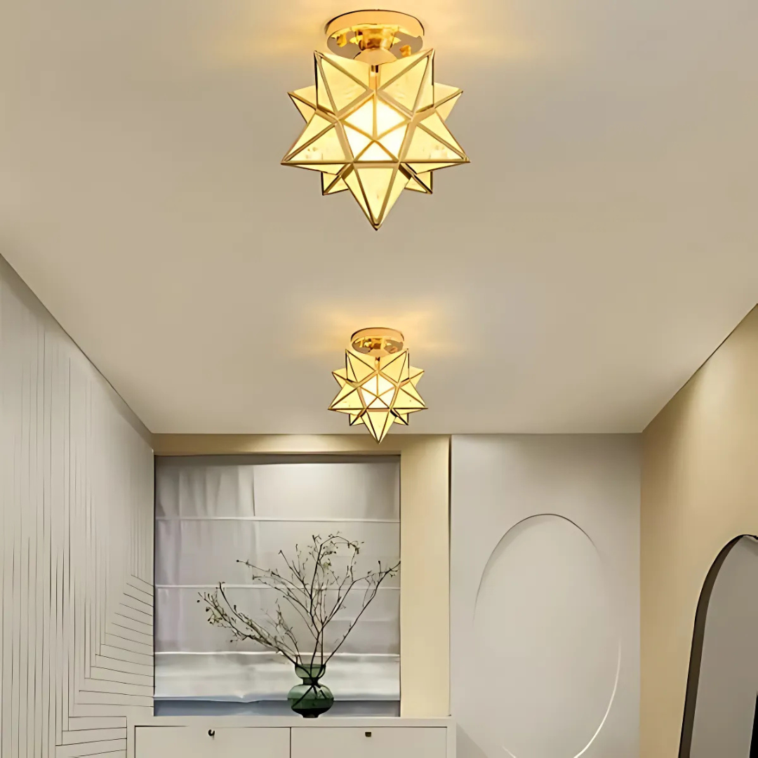 Moravian Star Flush Mount Ceiling Light – Glass & Iron Design