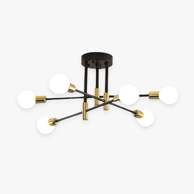 Modern Industrial Ceiling Light – 6-Arm Flush Mount with Exposed Bulbs