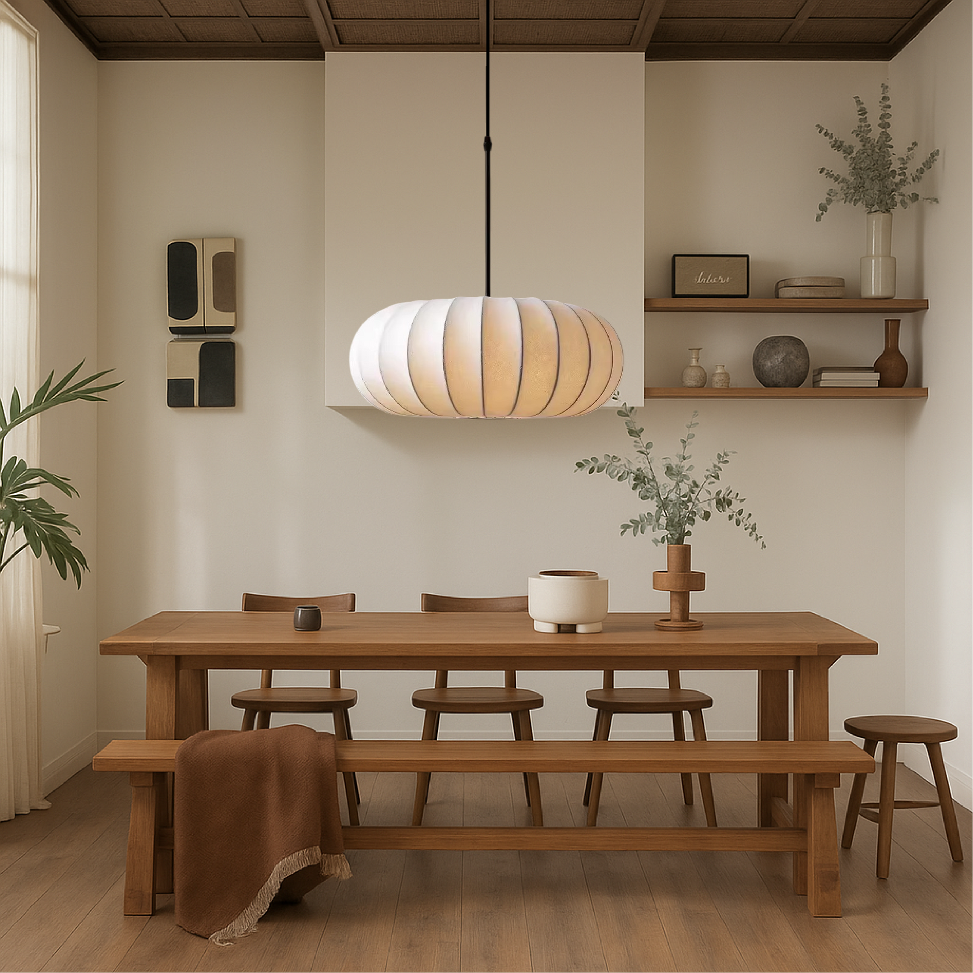 Scandi Oval Pendant Light – Fabric Shade Dining Room Lamp