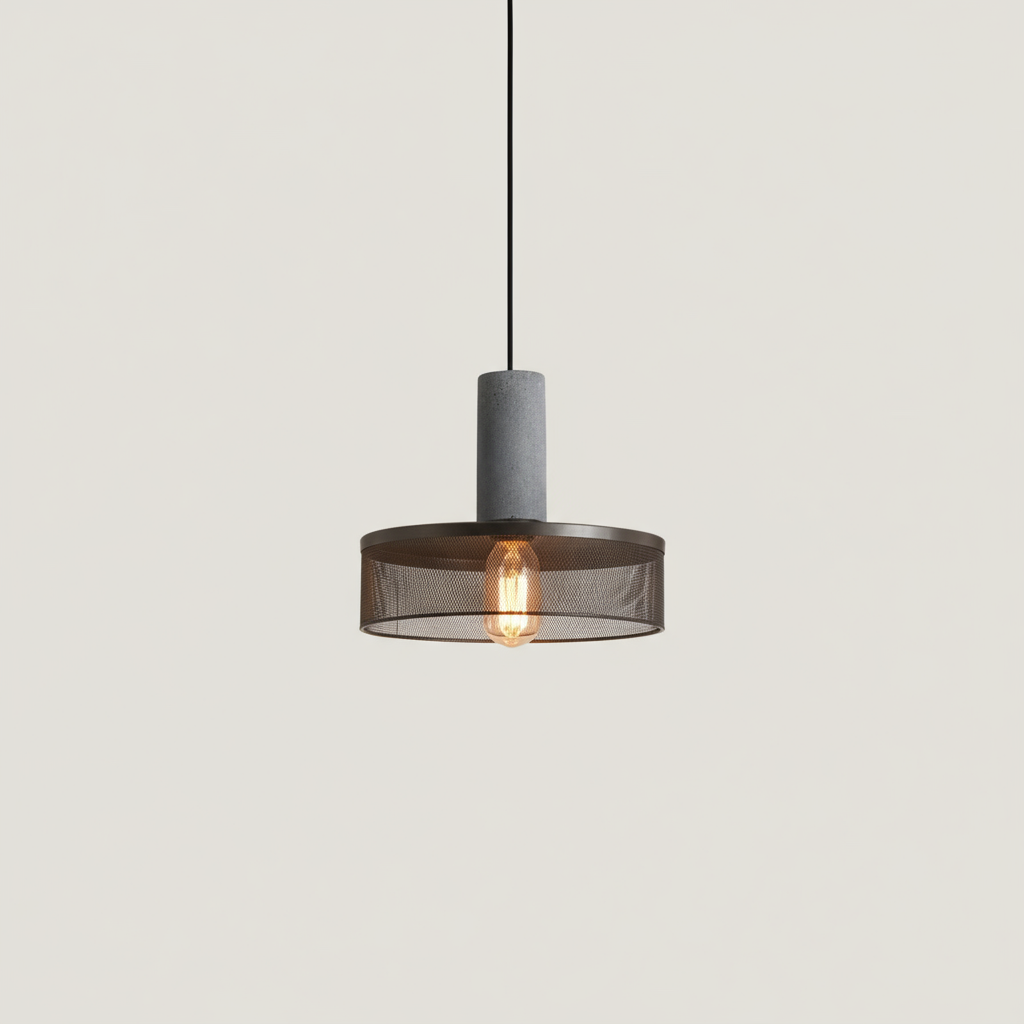 Industrial Mesh Pendant Light – Concrete & Metal Design