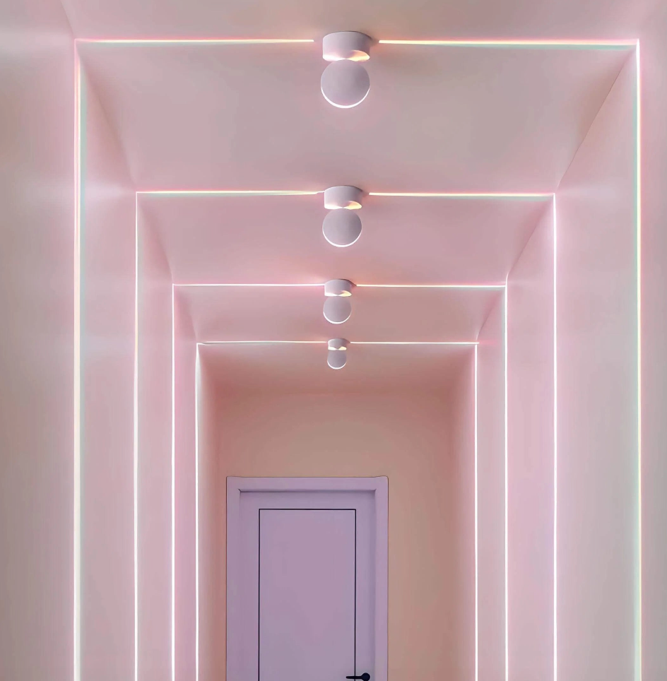 Modern Neon Corridor Lighting – Pink LED Ceiling Tube System