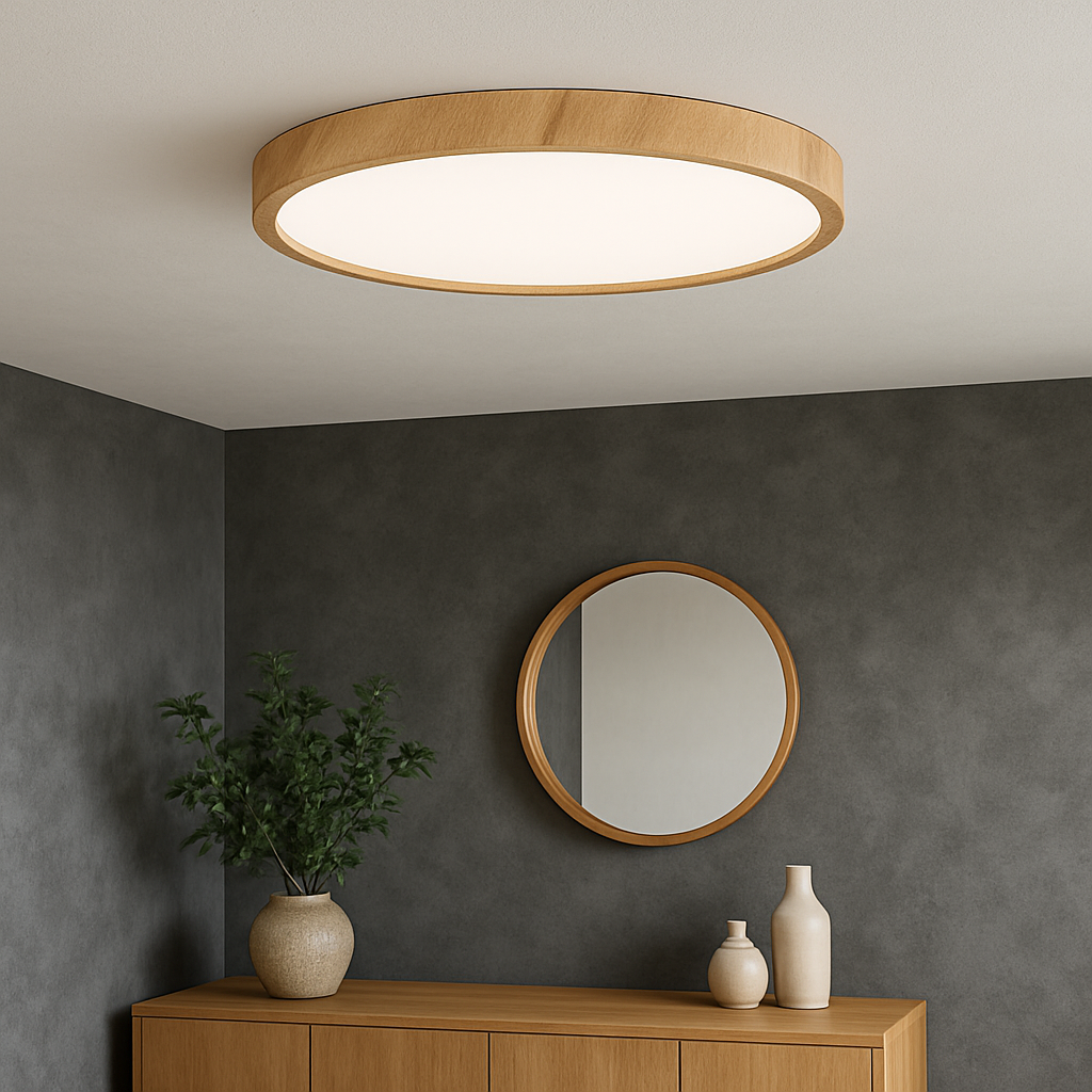 Natural Wood LED Flush Ceiling Light – Minimalist Design