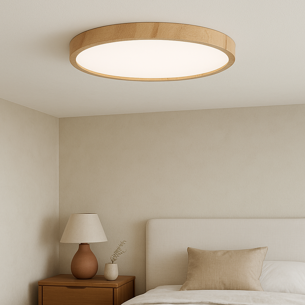 Natural Wood LED Flush Ceiling Light – Minimalist Design