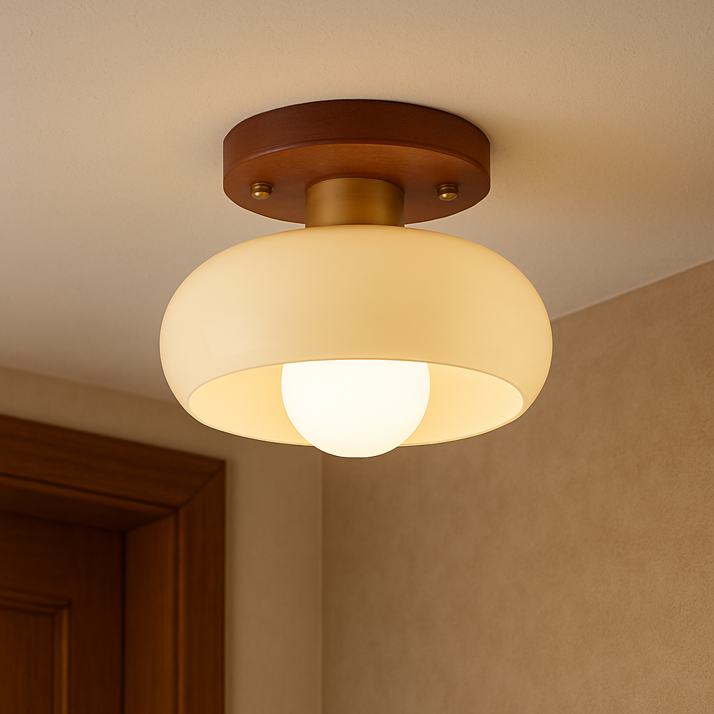 Mid-Century Flush Ceiling Light with Glass Dome Shade