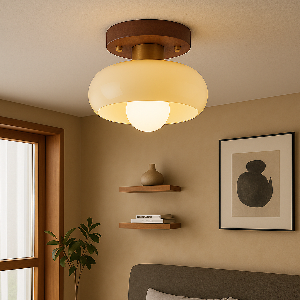 Mid-Century Flush Ceiling Light with Glass Dome Shade