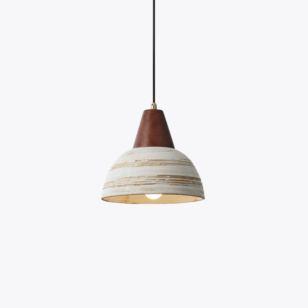 Rustic Ceramic & Wood Pendant Light – Handcrafted Statement Piece