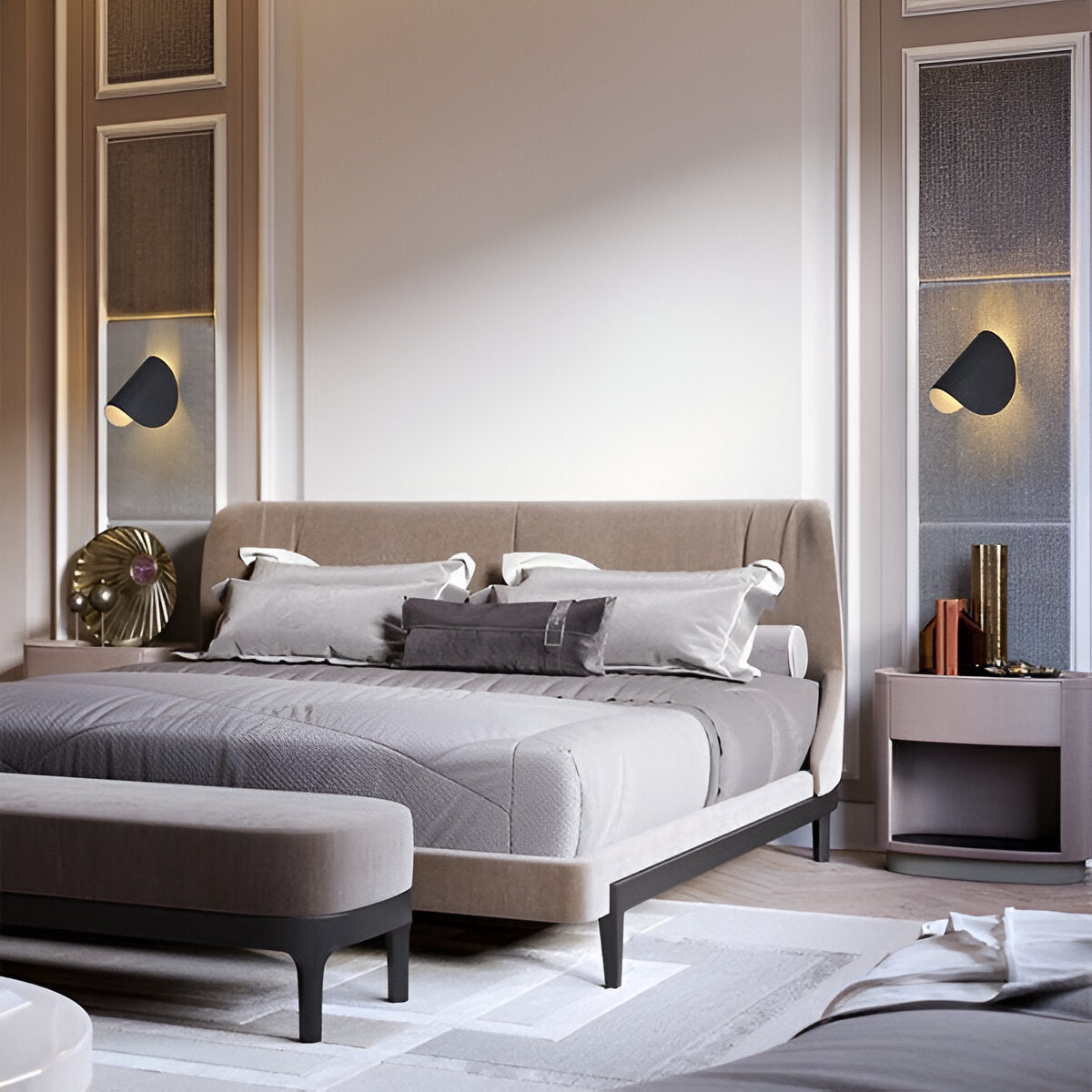 Contemporary Curved Wall Light – Minimalist Black Metal Lighting with Dual Beam Glow