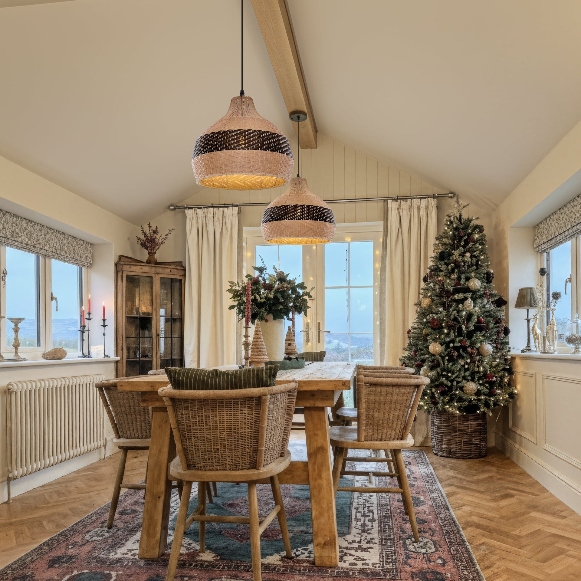 Dewlight-Handwoven Rattan Black Pendant Lamp