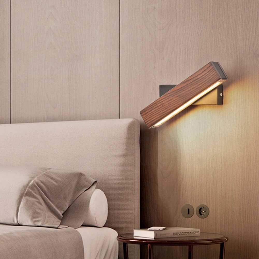 Rotatable Wooden LED Bedside Wall Lamp – Modern Reading Light