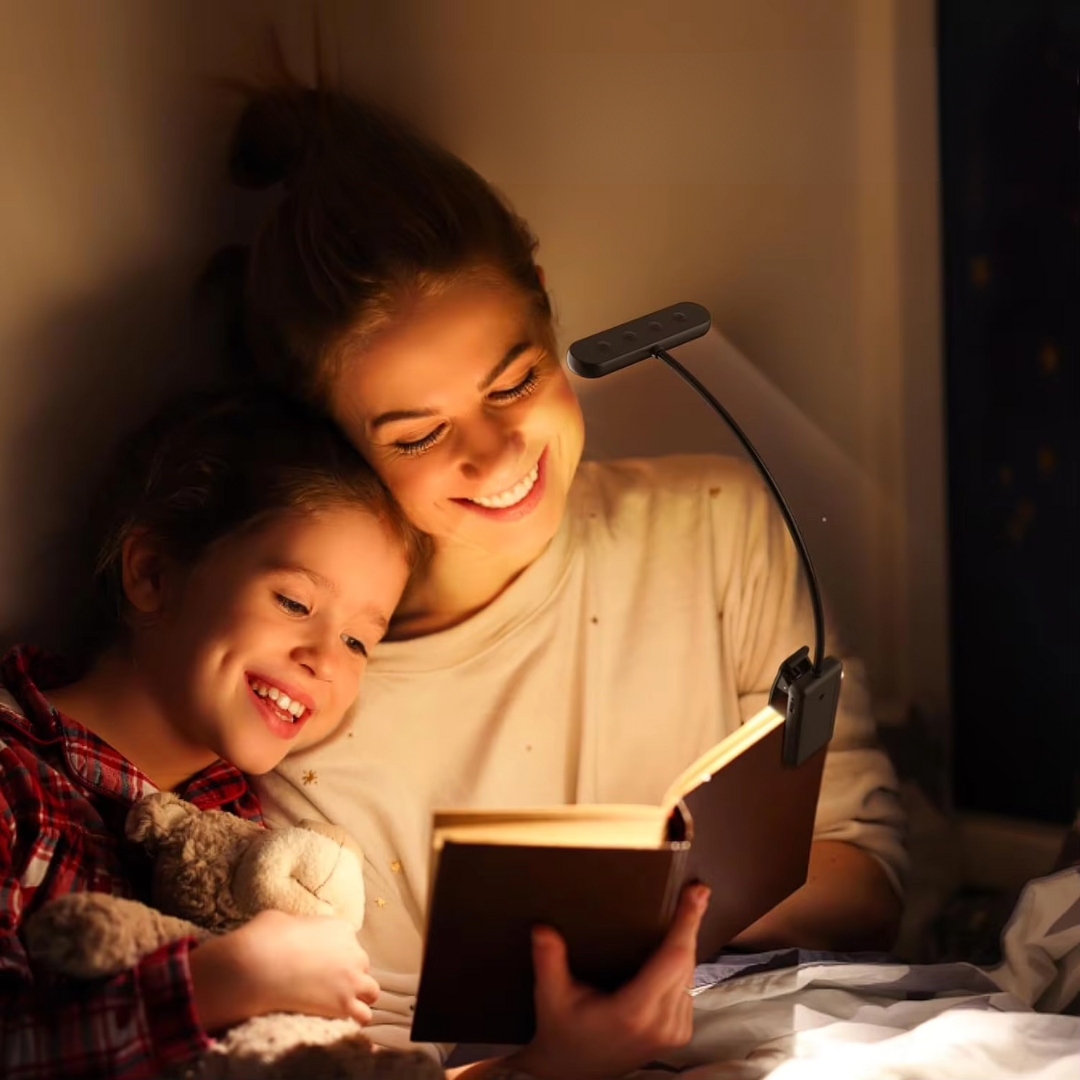 Rechargeable LED Clip-On Book Light – Adjustable Brightness & Colour Modes