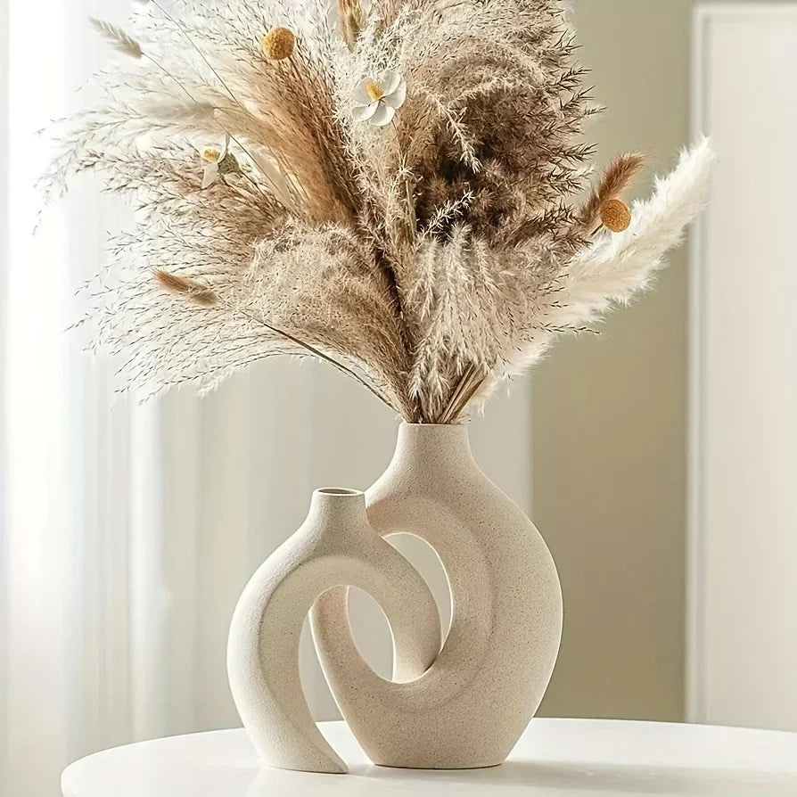 Sculptural Ceramic Vase for Pampas – Neutral Beige Home Décor