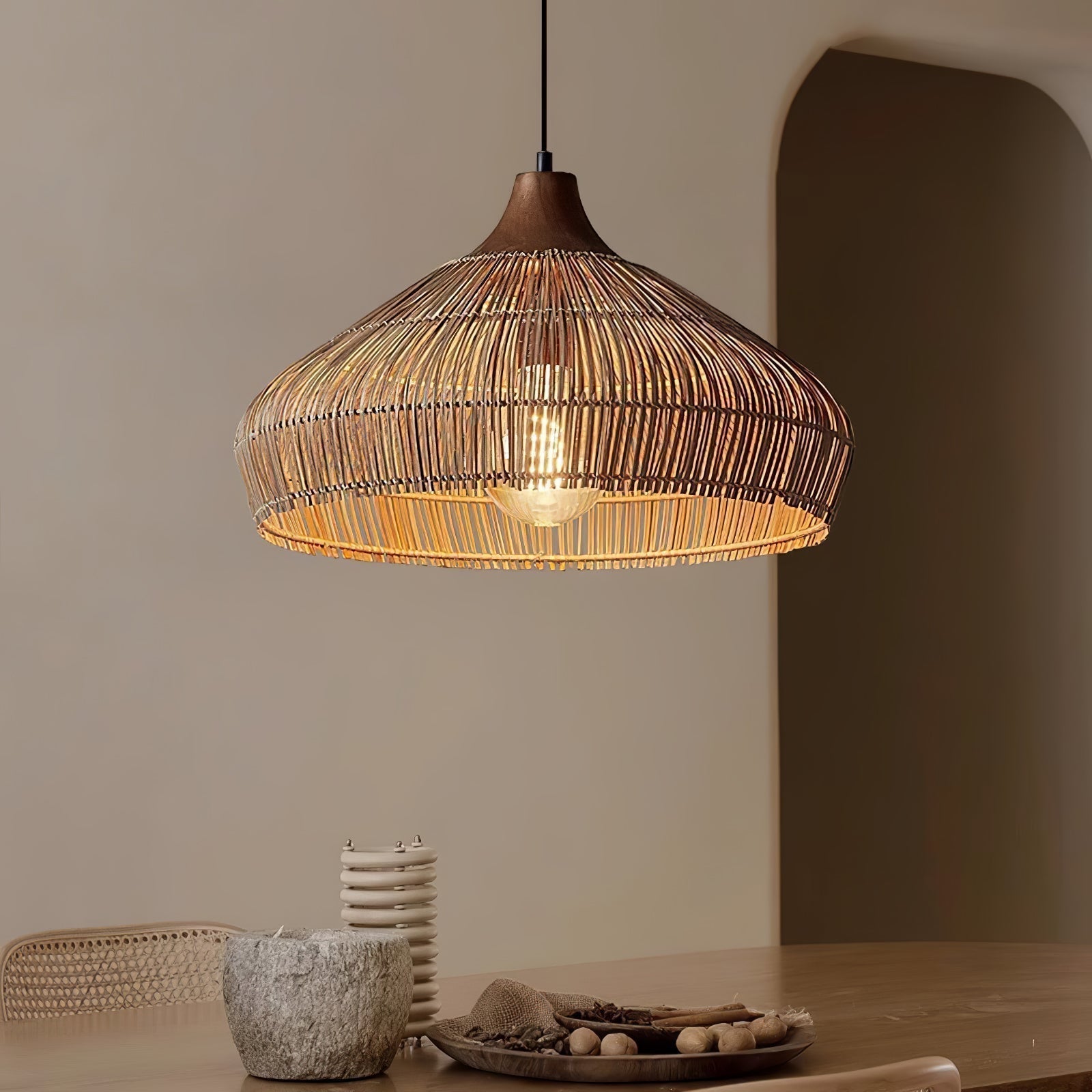 Wicker Rattan Pendant Light – Natural Dining Room Lighting