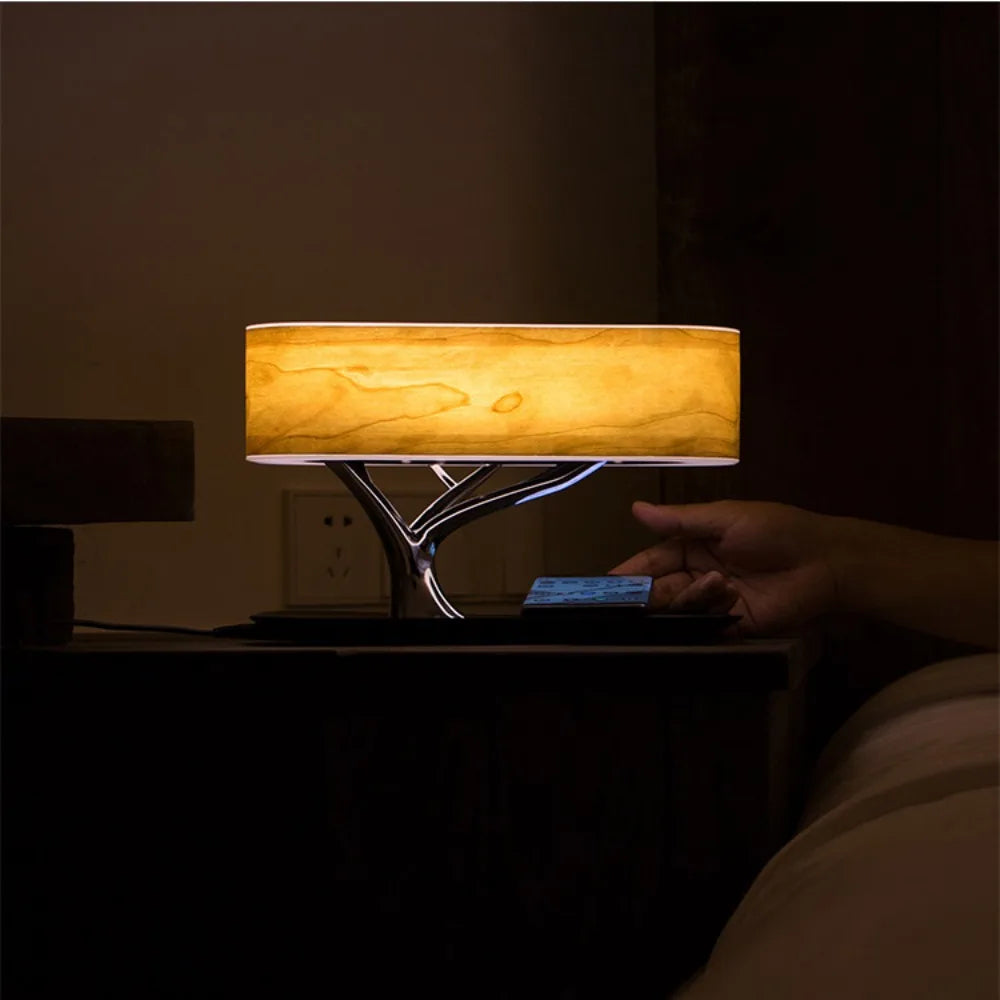 Elegant Bedside Table Lamp with Natural Wood-Effect Shade – Modern Touch Lighting