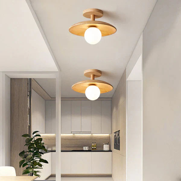 Scandinavian Wooden Ceiling Light – Modern Flush Mount Fixture