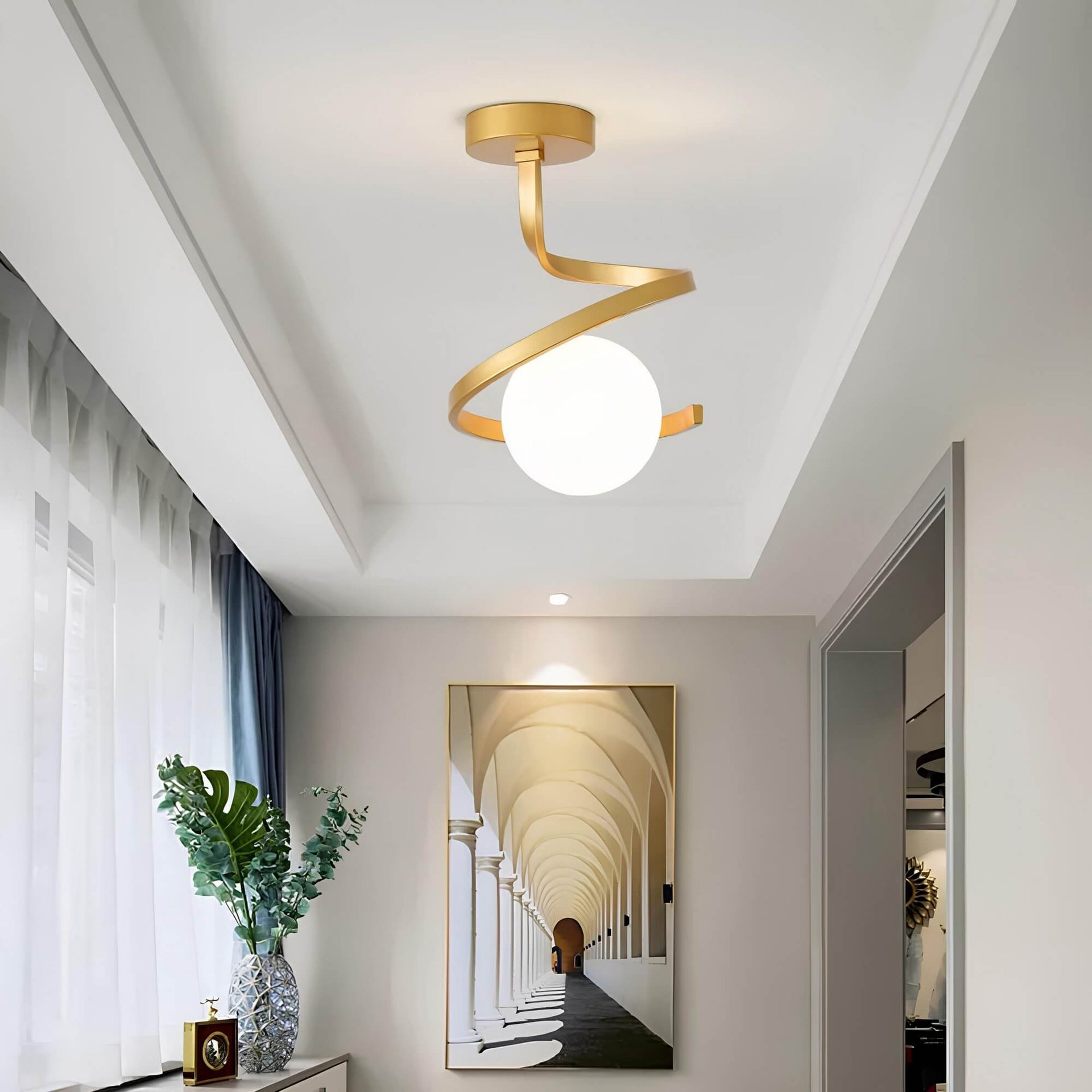Modern Ceiling Light with Globe – Spiral LED Fixture