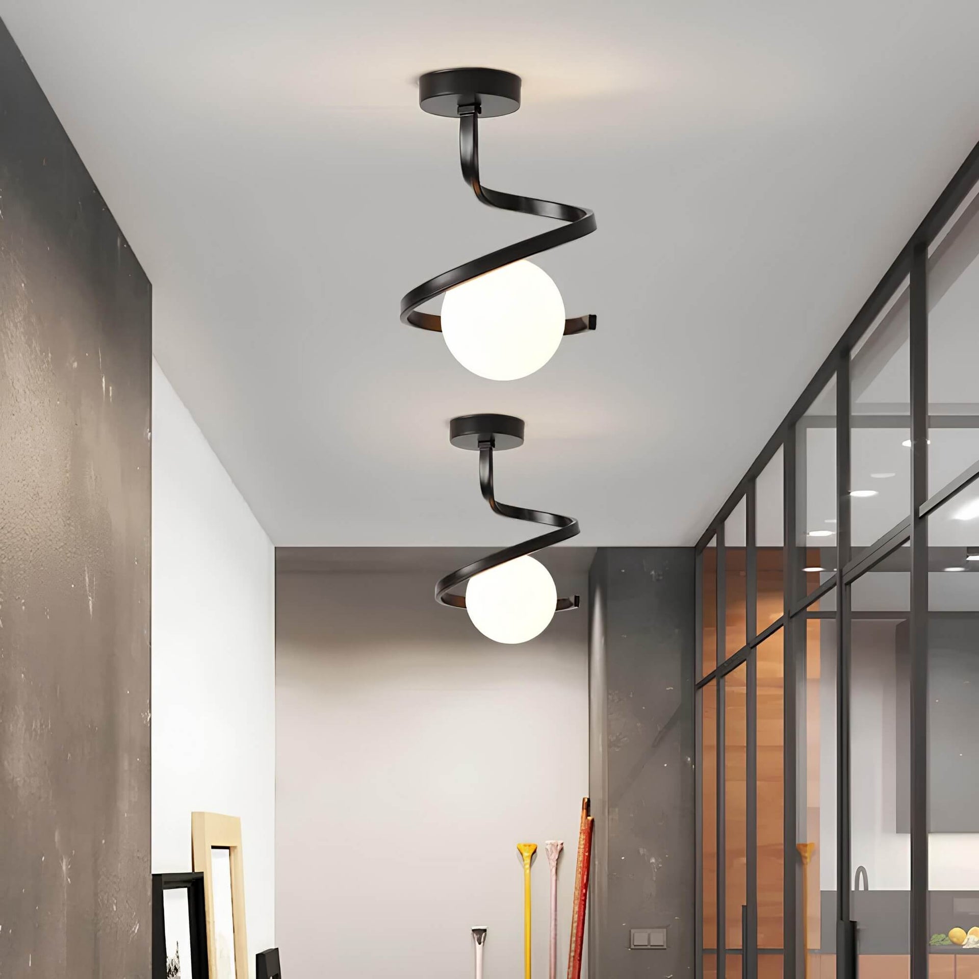 Modern Ceiling Light with Globe – Spiral LED Fixture